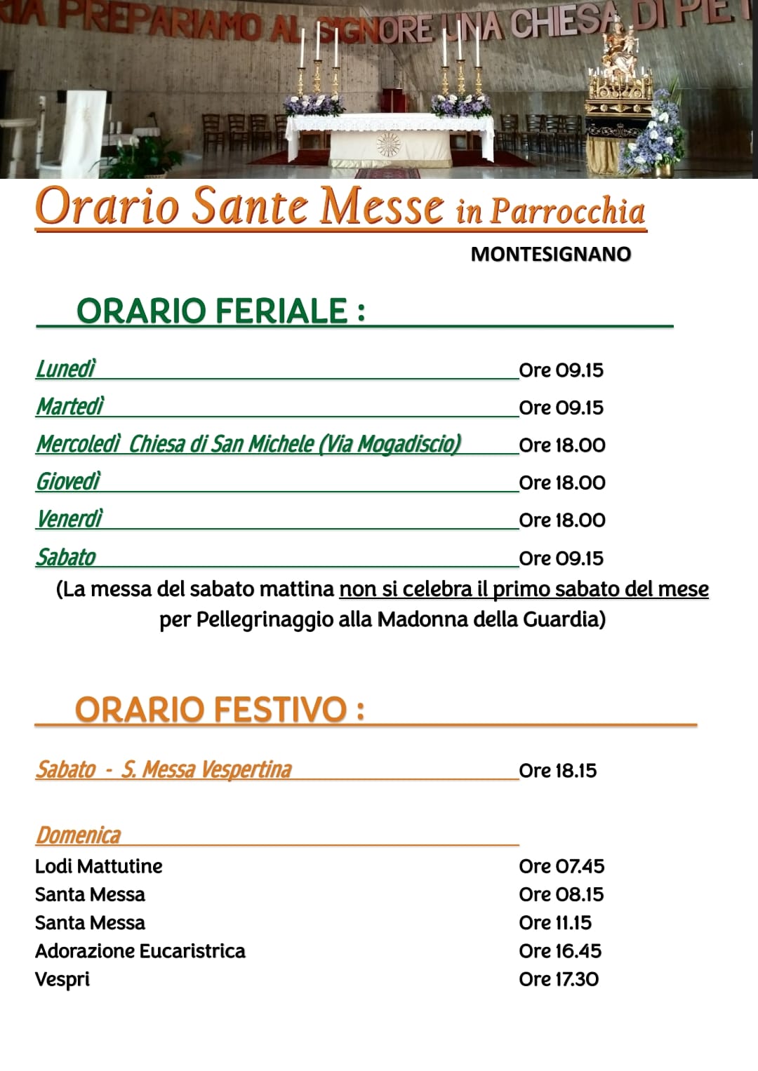 orario sante messe invernali 2024-2025